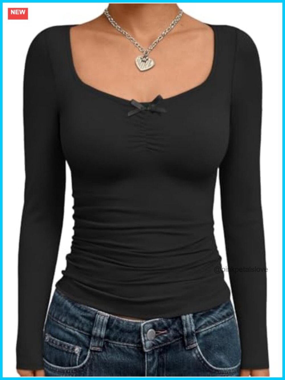 Women Long Sleeve Sweetheart Neck Slim Fit Crop Top Y2K Fall Layering Shirt